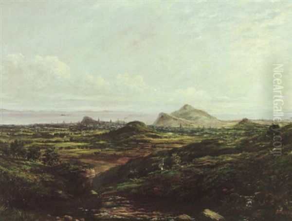 An Extensive Landscape With A View Of Edinburgh Beyond Oil Painting by John Burgess