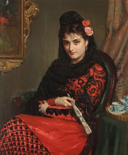 A Spanish Rose Oil Painting by John Bagnold Burgess