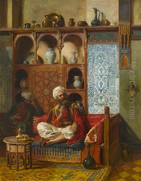 Arabs Drinking Tea In An Interior Oil Painting by John Bagnold Burgess