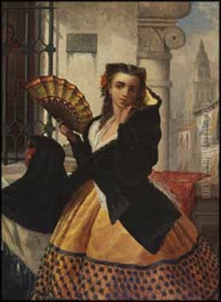 A Spanish Belle Oil Painting by John Bagnold Burgess