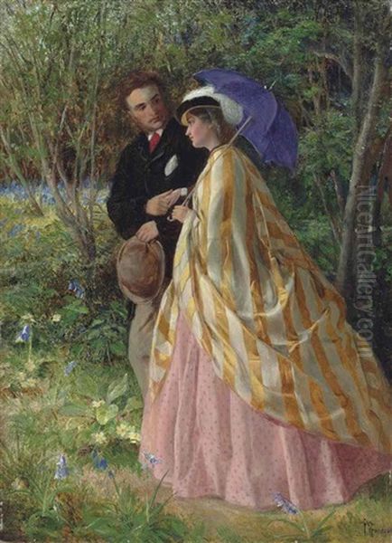 Lovers Conversing In A Bluebell Wood Oil Painting by John Bagnold Burgess