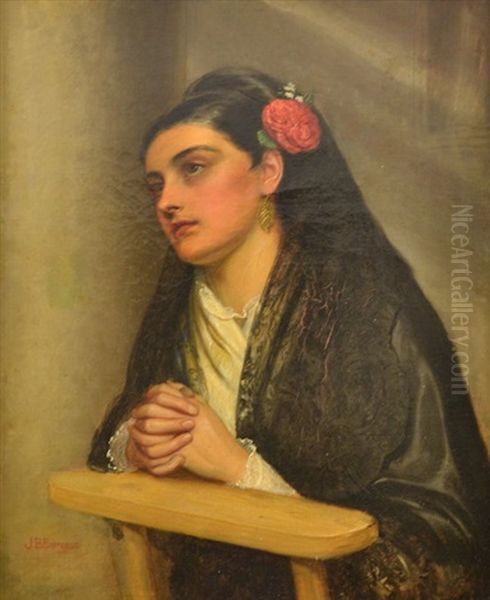 Spanish Woman With A Rose Oil Painting by John Bagnold Burgess