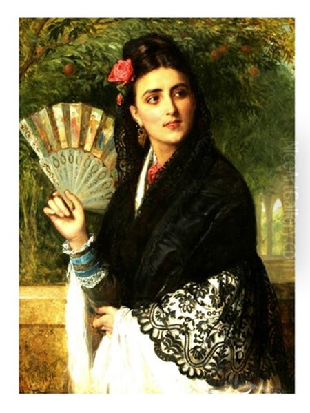 Lady With A Fan Oil Painting by John Bagnold Burgess