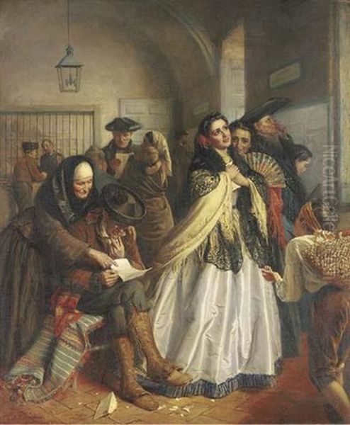 A Spanish Post Office Oil Painting by John Bagnold Burgess