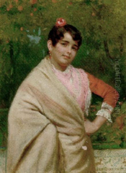 A Spanish Beauty In A Garden Oil Painting by John Bagnold Burgess