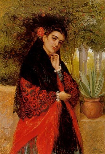 The Spanish Beauty. Reverie Oil Painting by John Bagnold Burgess