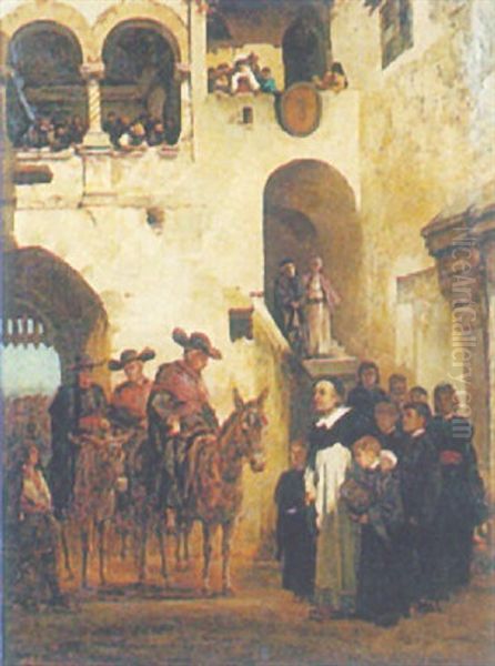 Spanish Monestry Scene Oil Painting by John Bagnold Burgess