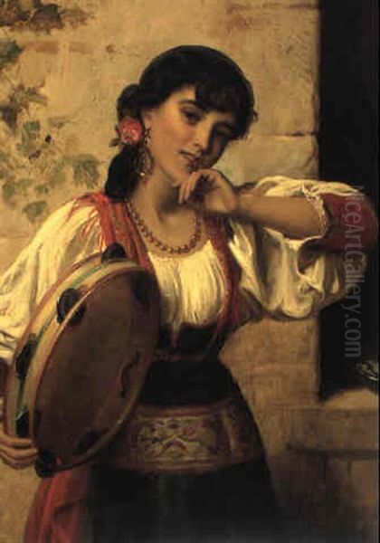 A Neapolitan Dancer Oil Painting by John Bagnold Burgess