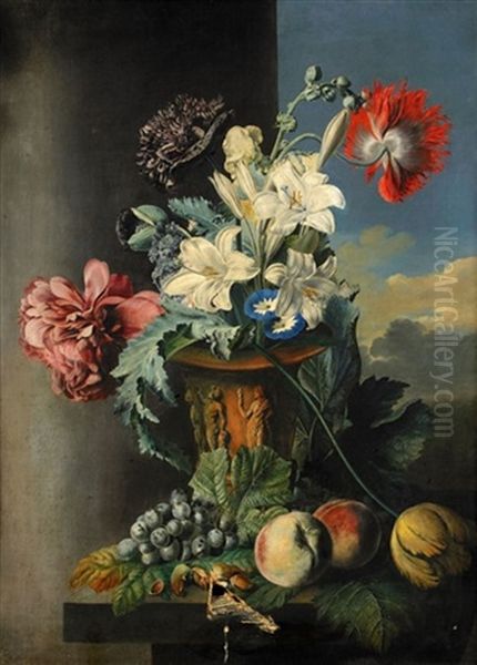 Stilleben Med Blommor Och Frukter Oil Painting by John Cart Burgess