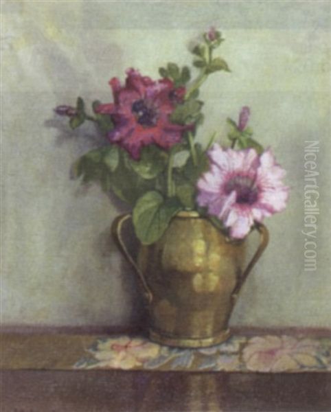 Hibiscus In A Yellow Vase Oil Painting by Ruth Payne Burgess