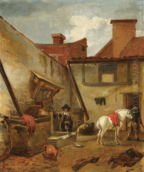 Absatteln Im Pferdehof Oil Painting by Hendrick Van Der Burgh