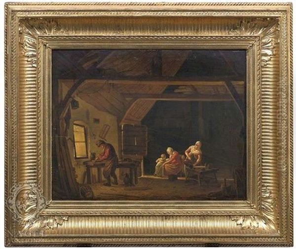 Niederlandisches Werkstattinterieur Mit Einer Handwerkerfamilie Oil Painting by Hendrick Van Der Burgh