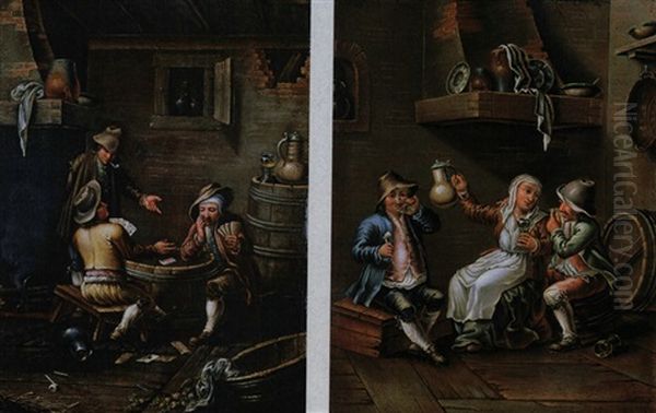 Das Kartenspiel (+ Im Wirtshaus; Pair) Oil Painting by Hendrick Van Der Burgh