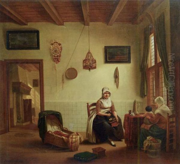 A Domestic Interior With Women Preparing Coffee Oil Painting by Hendrick Van Der Burgh