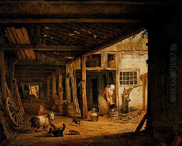 At The Farm Oil Painting by Hendrick Van Der Burgh