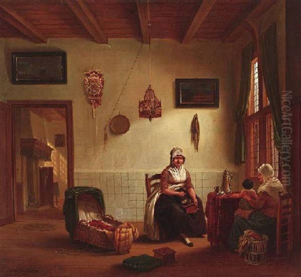 Hollandisches Kucheninterieur Mit Mutter, Grosmutter Und Kleinkind Oil Painting by Hendrik Adam van der Burgh