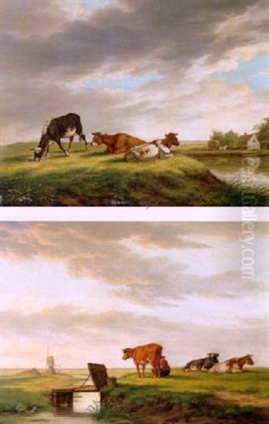 Landschap Met Vee Oil Painting by Hendrik Adam van der Burgh