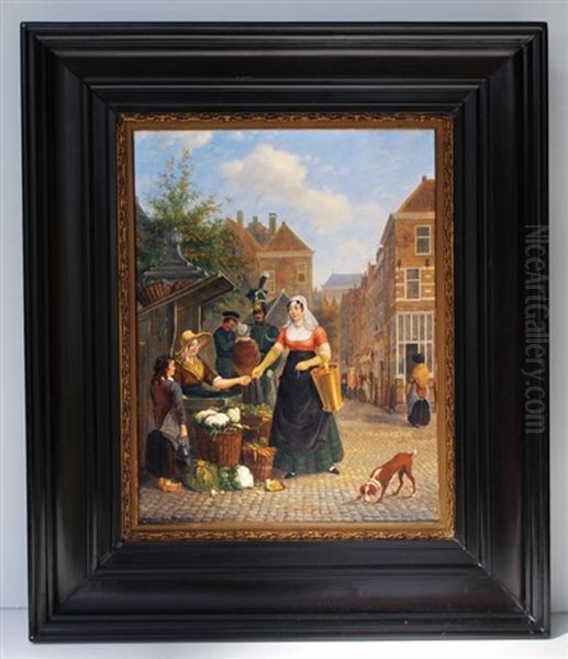 Vegetable Vendor Market Scene Oil Painting by Pieter Daniel van der Burgh