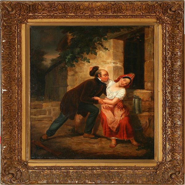 Theflirting Man Is Loosing His Wig Oil Painting by Alexandre Menut Alophe