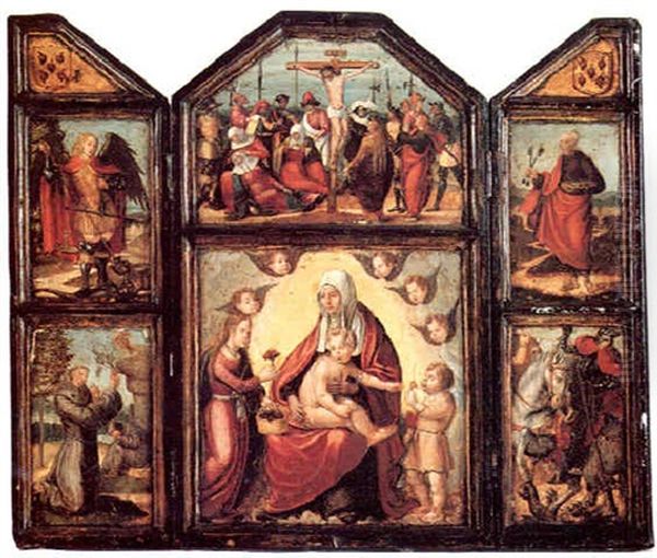 The Madonna And Child With The Infant Saint John The Baptist Ans St. Rosalie, With Seraphim Oil Painting by Hans Burgkmair the elder