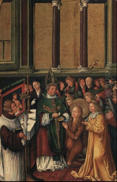 Die Kommunion Der Heiligen Maria Magdalena (altar Wing) Oil Painting by Thomas Burgkmair