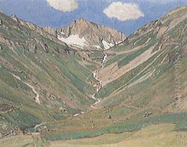 Val Strim Mit Krutzlipas Und Oberalpstock Oil Painting by Max Burgmeier