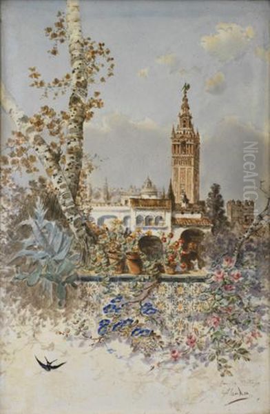 Vista De Sevilla Con La Giralda Al Fondo Oil Painting by Ramon Alorda Y Perez