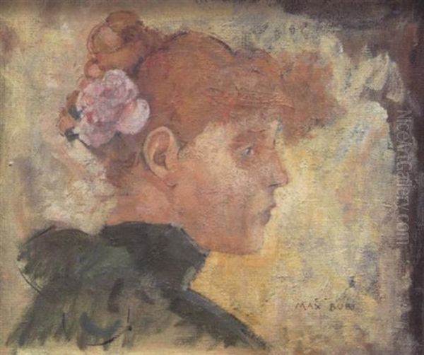 Portrait Of A Lady In Profile, Wearing A Flower In Her Hair Oil Painting by Max-Alfred Buri