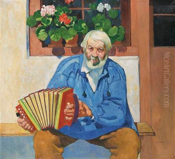 Alter Mann Mit Handorgel Oil Painting by Max-Alfred Buri