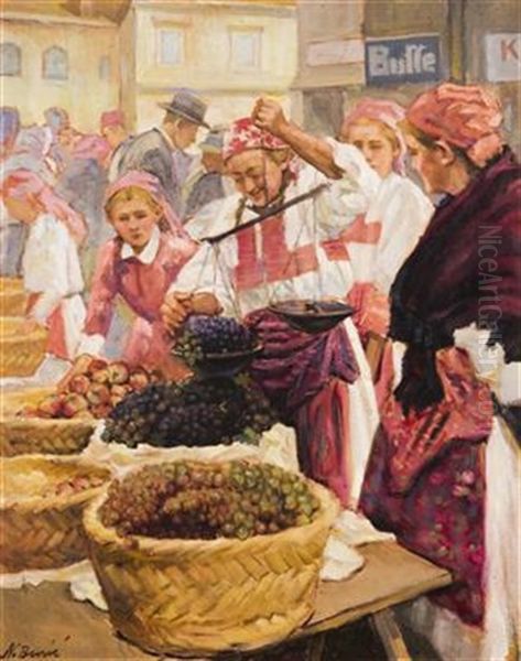 Market In Split Oil Painting by Narcis Buric