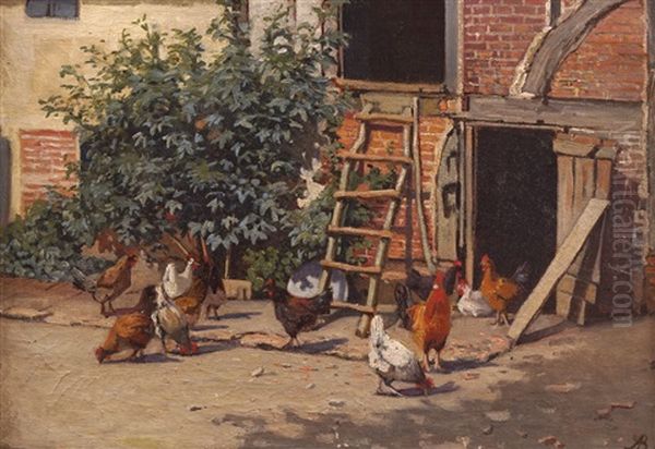 Farmyard In Brittany Oil Painting by Augustus Nicholas Burke