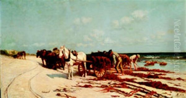 Seaweed Gatherers Oil Painting by Augustus Nicholas Burke