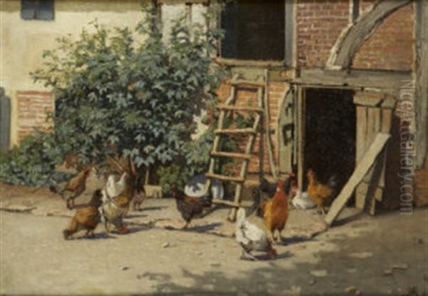 Farmyard In Brittany Oil Painting by Augustus Nicholas Burke