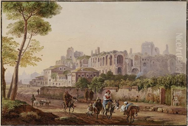 Roman Street Scene In Front Of The Palatine Oil Painting by Heinrich Buerkel