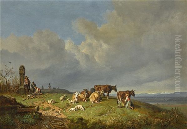 Out To Pasture Oil Painting by Heinrich Buerkel