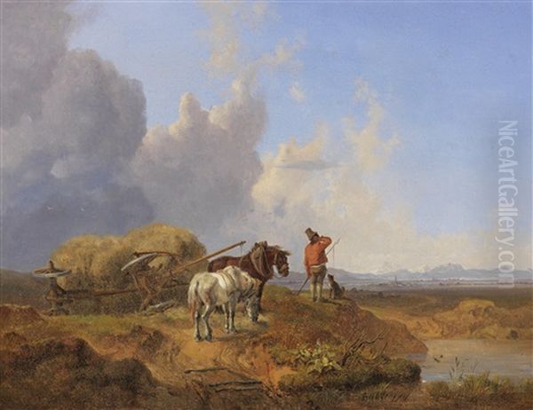 Der Umgesturzte Heuwagen Oil Painting by Heinrich Buerkel