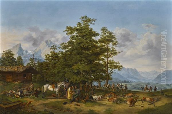 After The Hunt Oil Painting by Heinrich Buerkel