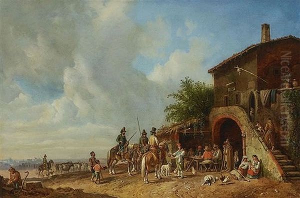 Osteria Bei Rom Oil Painting by Heinrich Buerkel