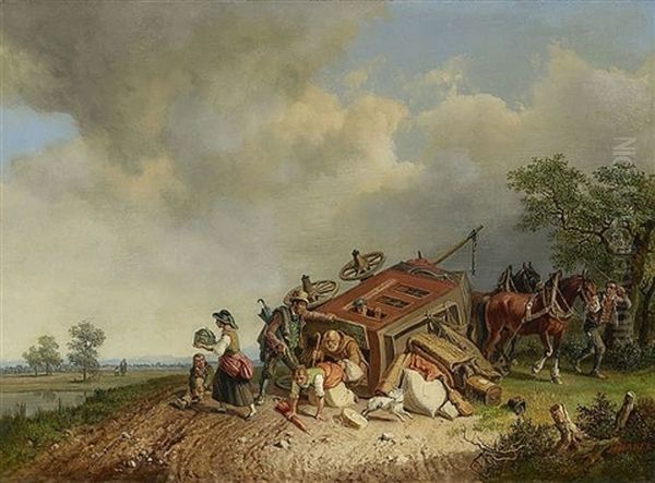 Der Umgesturzte Stellwagen Oil Painting by Heinrich Buerkel