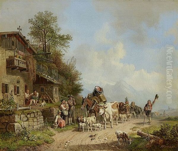 Ruckkehr Von Der Alm - Almabtrieb Oil Painting by Heinrich Buerkel