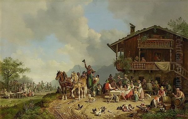 Wirtshaus Im Gebirge Oil Painting by Heinrich Buerkel