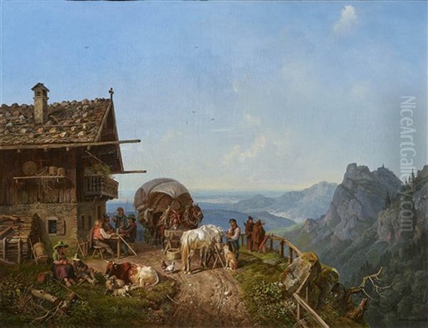 A Hostelry In Mountain Landscape Oil Painting by Heinrich Buerkel