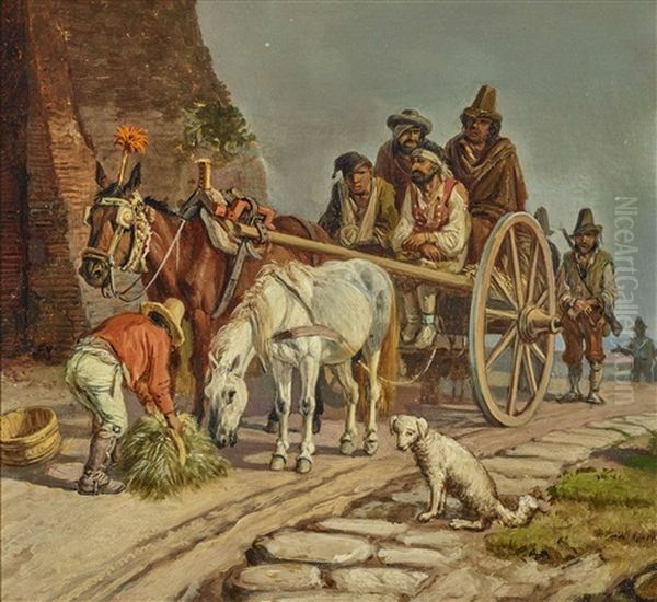 Raubertransport' (transport Of Robbers) Oil Painting by Heinrich Buerkel