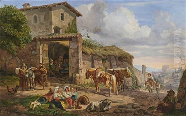 Osteria Bei Rom Vor Der Porta S. Sebastiano Oil Painting by Heinrich Buerkel