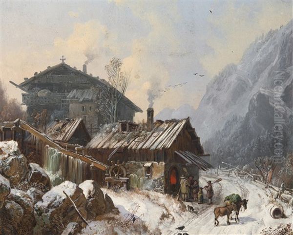 Winter Landscape Oil Painting by Heinrich Buerkel