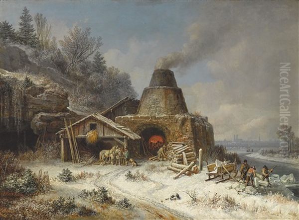 Winterlicher Kalkofen Bei Groshesselohe Oil Painting by Heinrich Buerkel