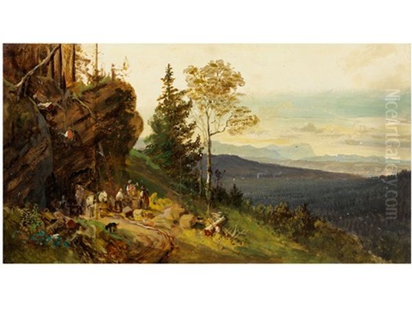 Landschaft Mit Arbeitern An Einem Steinbruch Oil Painting by Heinrich Buerkel