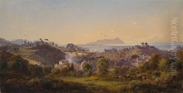 Blick Auf Den Monte Circeo Oil Painting by Heinrich Buerkel