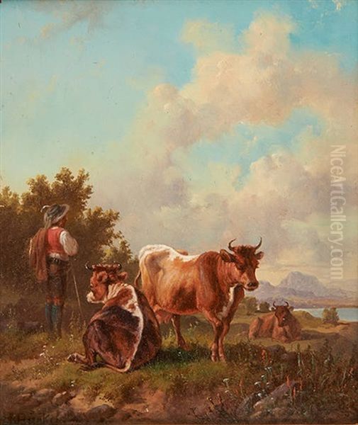 Vacher Et Son Troupeau Oil Painting by Heinrich Buerkel