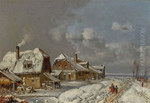 Winterliches Dorf Oil Painting by Heinrich Buerkel